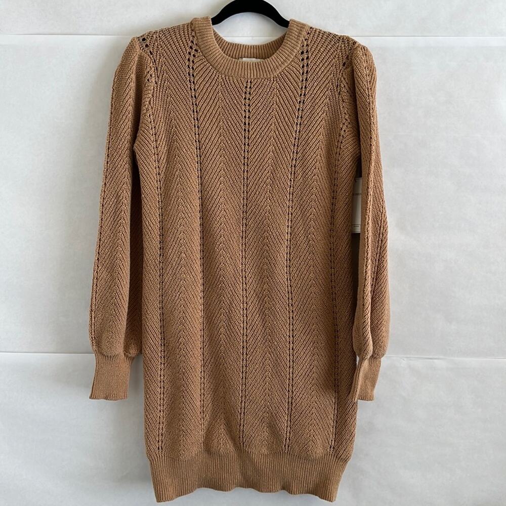 Fable Cream Long Sleeve Shift Sweater Dress Size S Knee Length Minimalist NWT